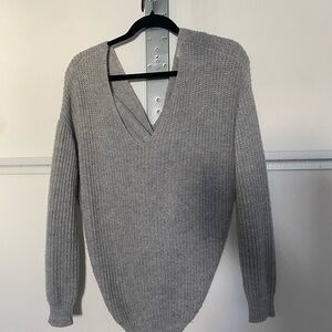 Light Gray Knit Sweater With Open Back detail